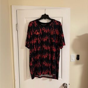 Manchester United Black and Red Flame Design Men's Jersey
